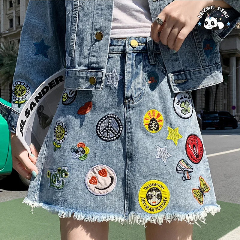LEZONKIDS - Denim Jacket Girls Skirt Two-piece Girl's Denim Skirt Set